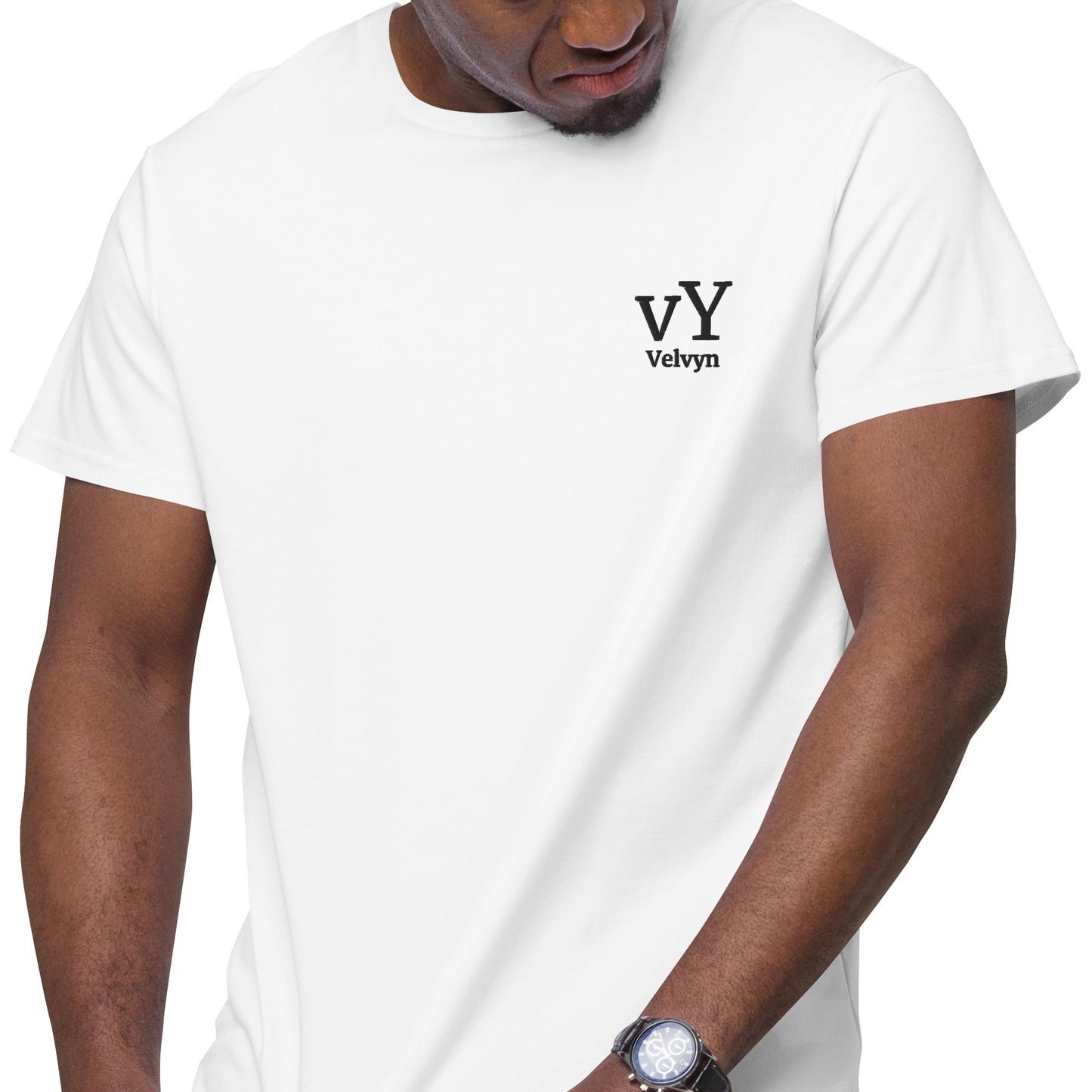 T-shirt Velvyn™:Logo VY Noire sur Blanc Brodé Velvyn